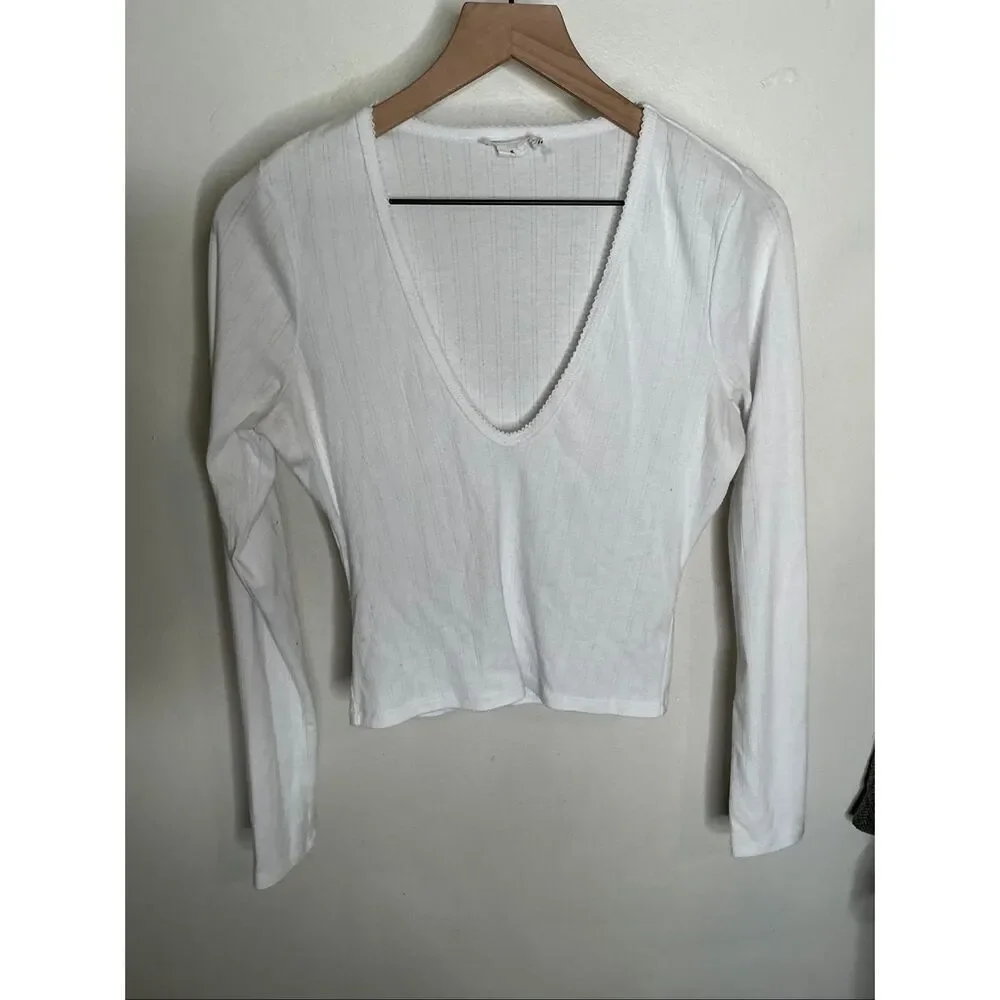 Good American Deep V Neck Shirt | White in Small